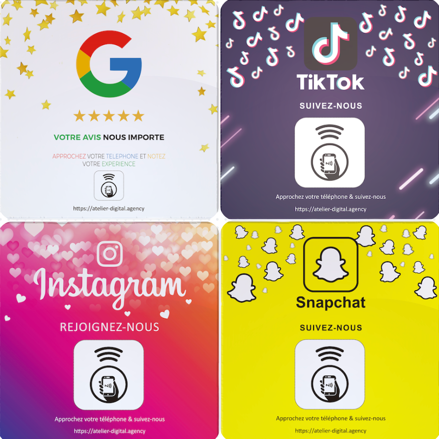 Plaque NFC Connectées – Google Avis, Instagram, TikTok & Snapchat