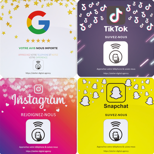 Plaque NFC Connectées – Google Avis, Instagram, TikTok & Snapchat
